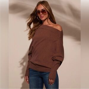 Promise Off-the-Shoulder Sweater in Brown